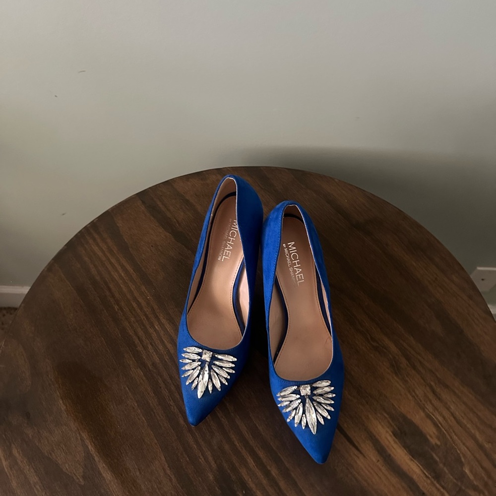 Cobalt Blue Pointed-Toe, Crystal Embellished Heels, Size 10 - Picture 9 of 10